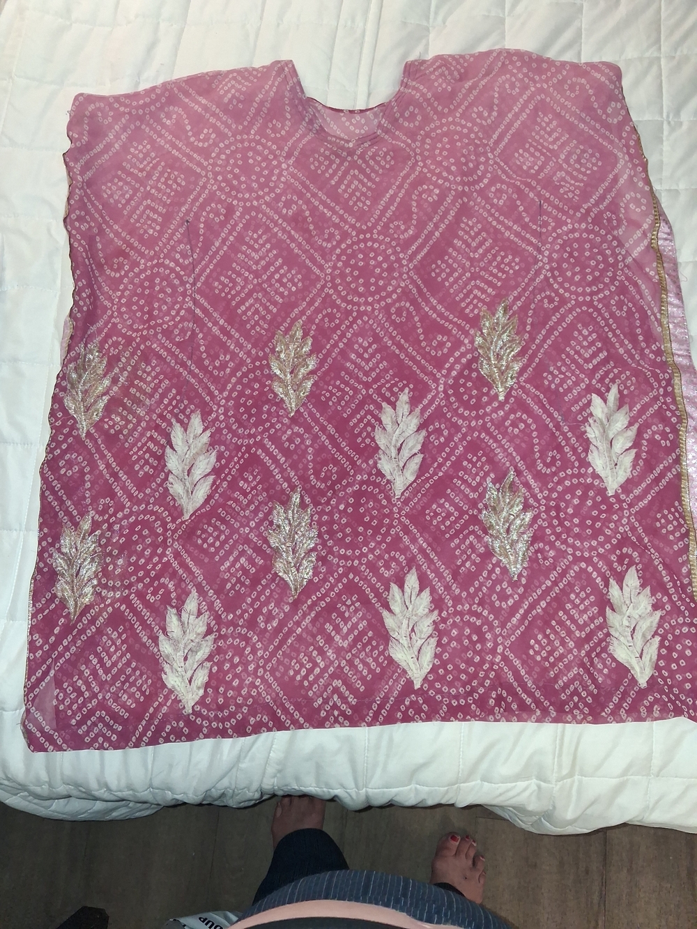 Women's Pink Embroidered Tunic Top with Gold Leaf Accents
